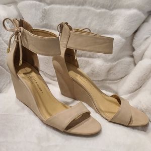 Chinese Laundry nude wedge heels with laced up style ankle strap